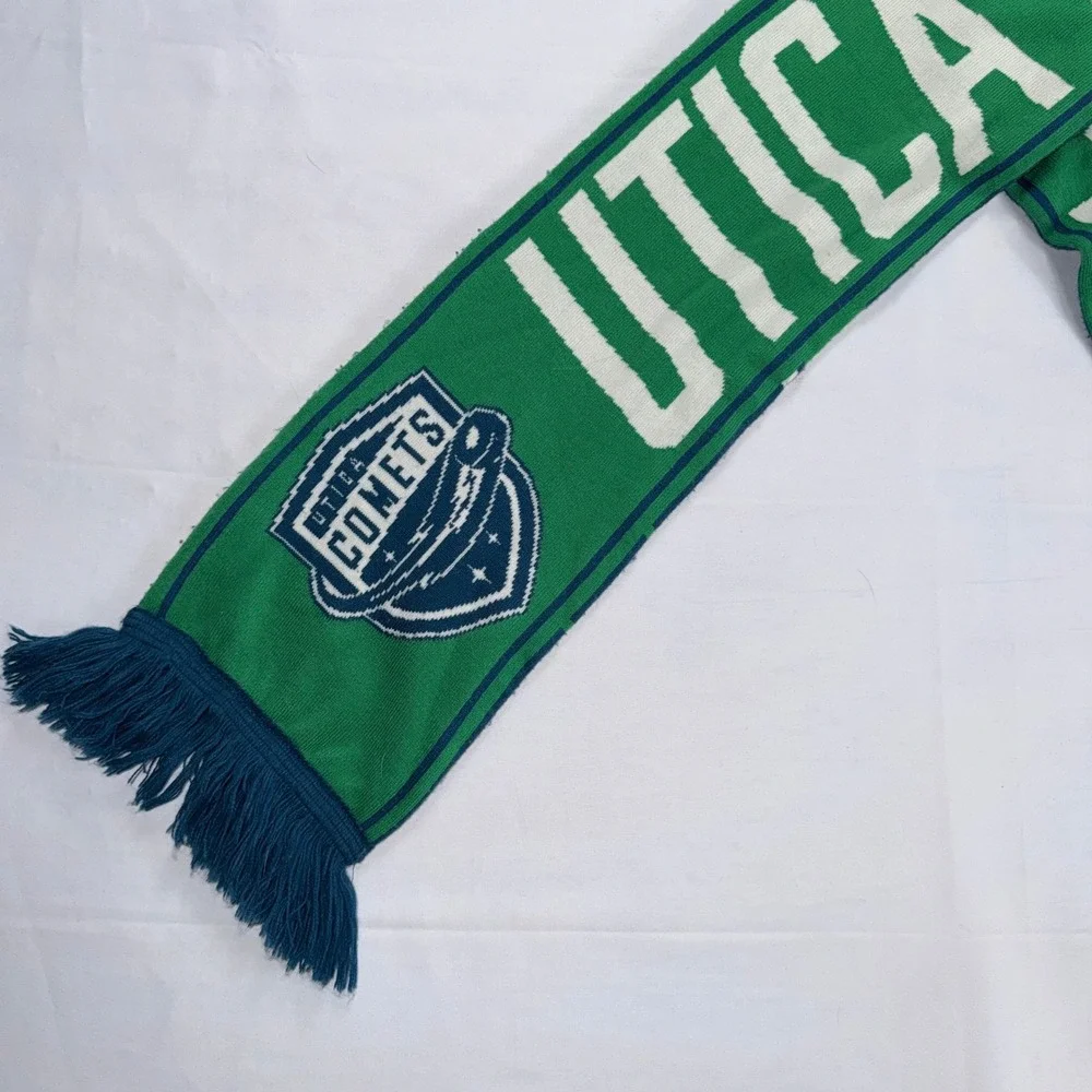 Utica Comets NHL Scarf Old‎ Time Hockey Green Blue Knit Fringe Licensed